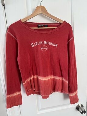 Harley-Davidson Red and Cream Tie-Dye Long Sleeve Tee